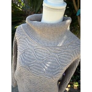 Cyrus Neutral Taupe Cable Knit Funnel Neck Sweater